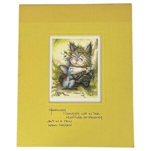 Jody Bergsma Limited Ed Lithograph 1980 Cat & Mouse print Signed Matted Yellow